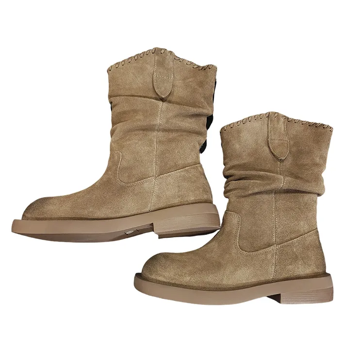 时装靴拼接绒面瘦瘦靴筒靴休闲马丁靴秋冬时尚270