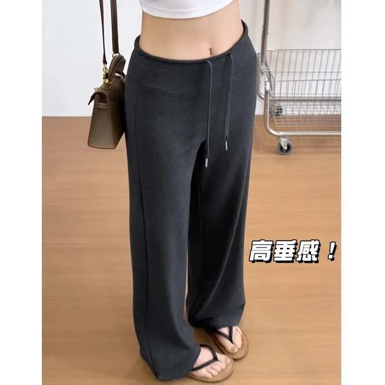 黑色直筒运动裤女春秋2025年新款高腰垂感显瘦小个子休闲阔腿卫裤