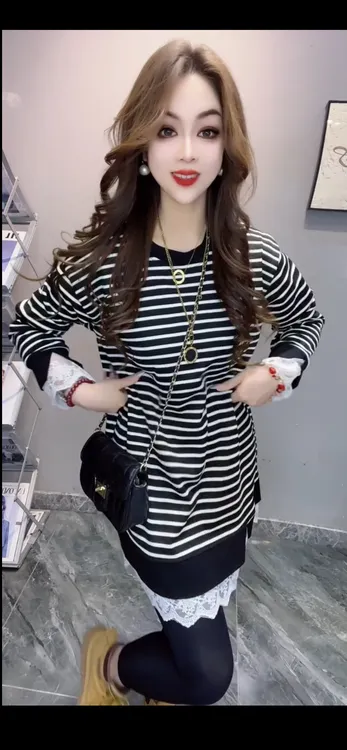 极简风条纹长袖休闲风拼接T恤夏季套头打底衫时尚