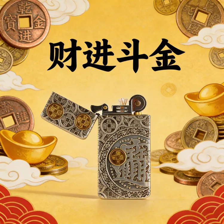 IMCO 爱酷 日进斗金 黄铜包银鎏金 4900 超薄卡片打火机高温窑烧