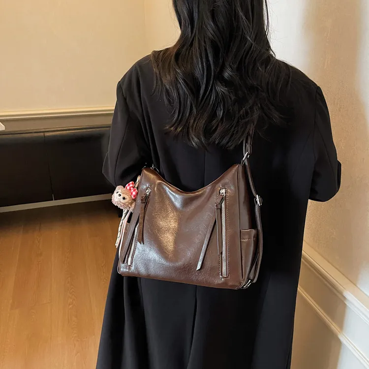复古撞色包包女大容量2025新款秋冬流行通勤托特包多功能双肩背包