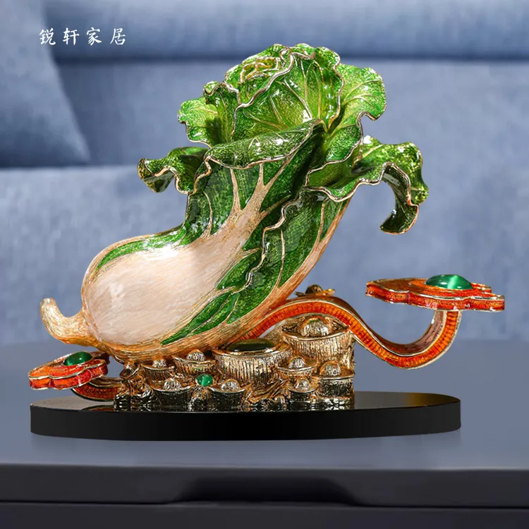 新款珐琅彩如意白菜摆件办公室酒柜高级感桌面装饰品乔迁开业礼