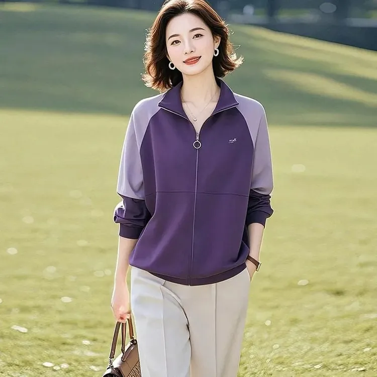 拼色开衫卫衣女宽松2025春秋新款洋气减龄女士休闲外套女上衣