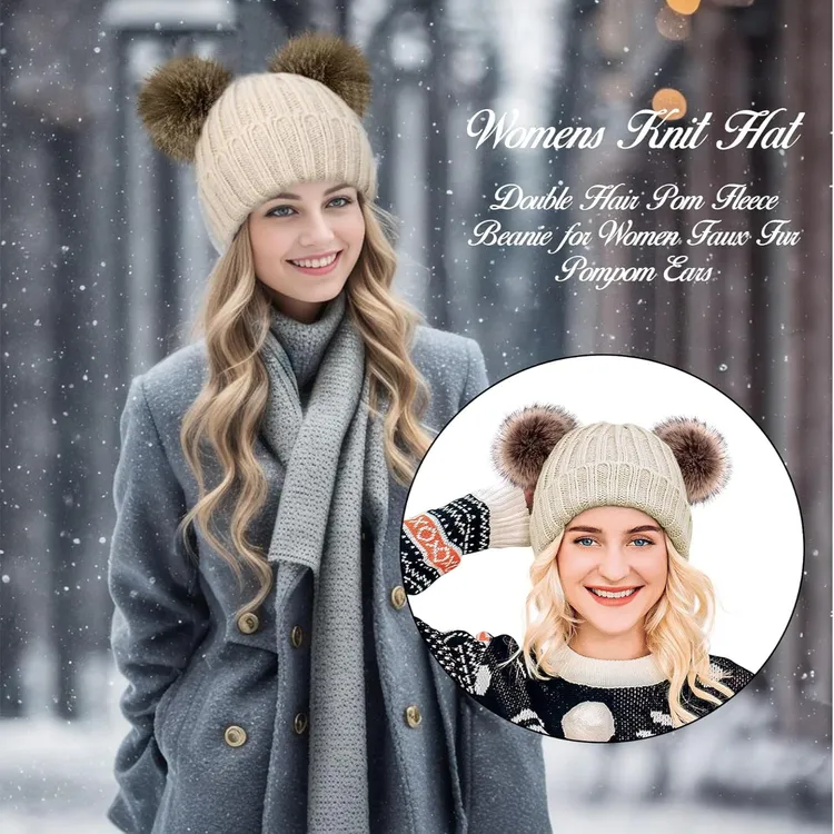 ARCTIC PAW成人双毛球pompom内里抓绒加厚冬季冷帽柔软舒适