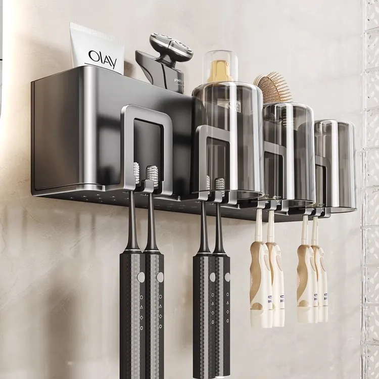 卫生间牙刷架牙刷置物架漱口杯刷牙杯收纳洗漱台剃须刀壁挂筒