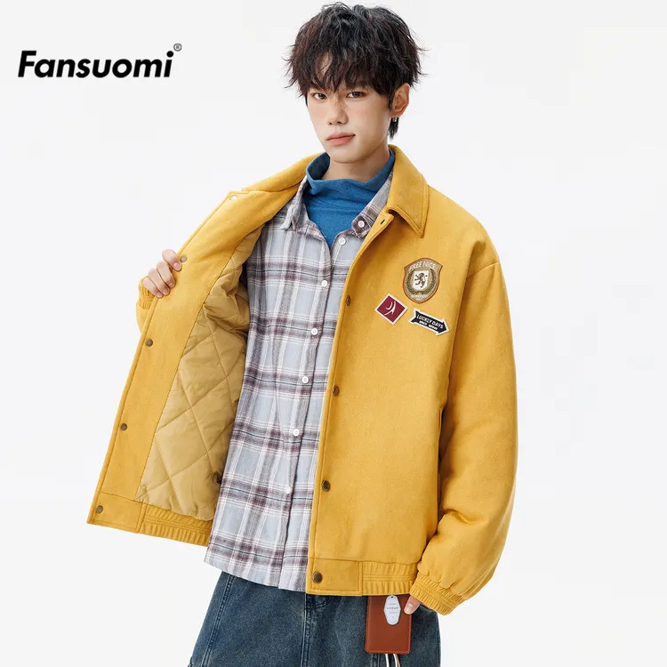 范索米美式刺绣图标麂皮绒夹棉加厚棉服外套男女款飞行员休闲棉衣