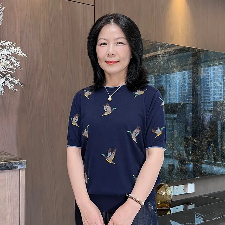 夏季高端短袖天丝桑蚕丝圆领提花洋气气质妈妈短袖F-1396
