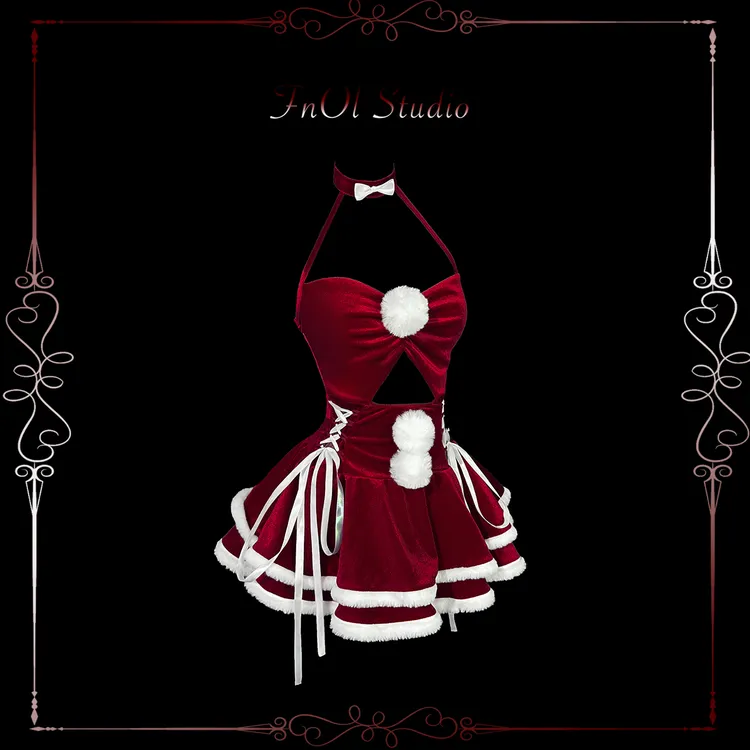 「圣诞限定」圣诞情书 红色丝绒纯欲风挂脖连衣裙修身氛围穿搭秋冬