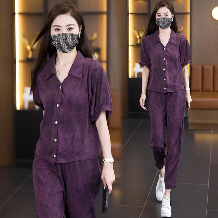 轻奢休闲气质套装女夏季时髦遮肉高级感衬衫宽松显瘦哈伦裤两件套