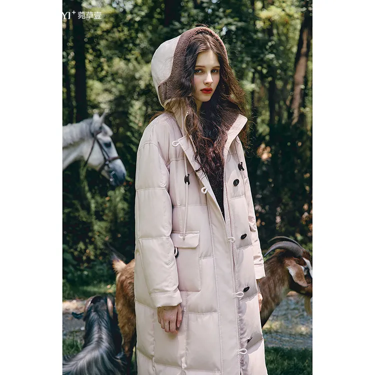 菀壹2025冬季新款休闲工装风鸭绒外套连帽保暖长款Y02811559