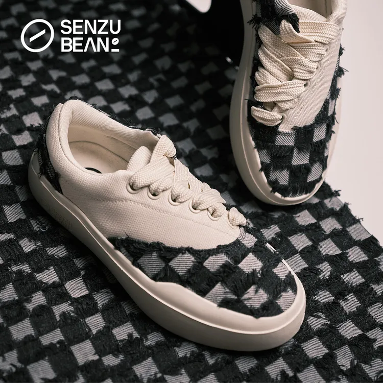 SENZU BEAN Slant era黑格流苏鞋休闲防滑耐磨低帮SZB仙豆平板鞋