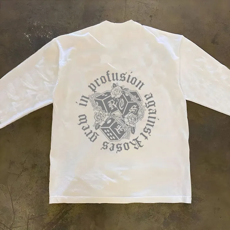 重磅纯棉美式百搭时尚印花男圆领上衣嘻哈复古休闲风螺口长袖T恤