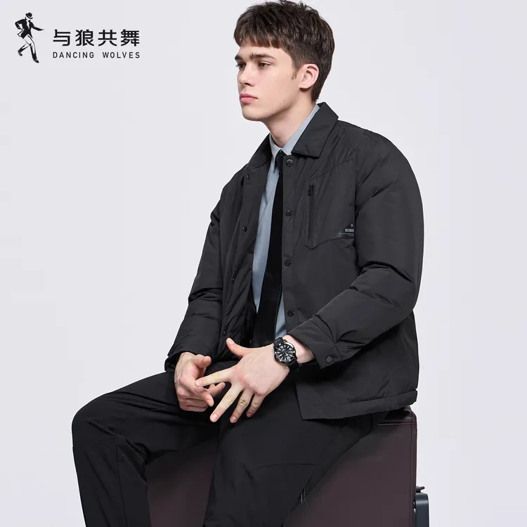 【夹羽绒】与狼共舞高周波翻领男士夹克2025秋冬新款休闲轻暖外套