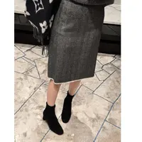 syna希娜 绵羊毛气质显瘦直筒高腰小香风半身裙