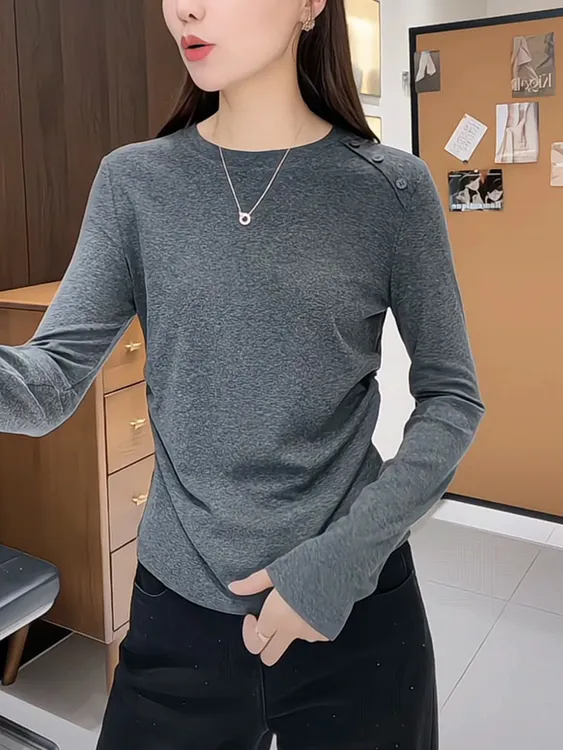 2025秋季新款减龄小众打底圆领正肩内搭长袖t恤修身显瘦上衣女ins