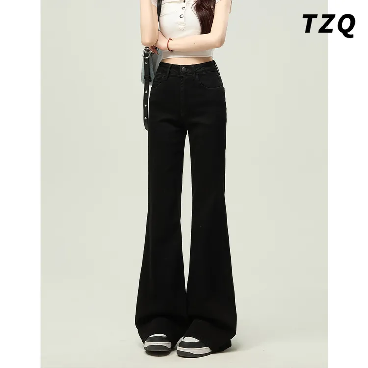 黑色微喇牛仔裤女2025秋季新款高腰显瘦弹力修身不贴腿马蹄喇叭裤