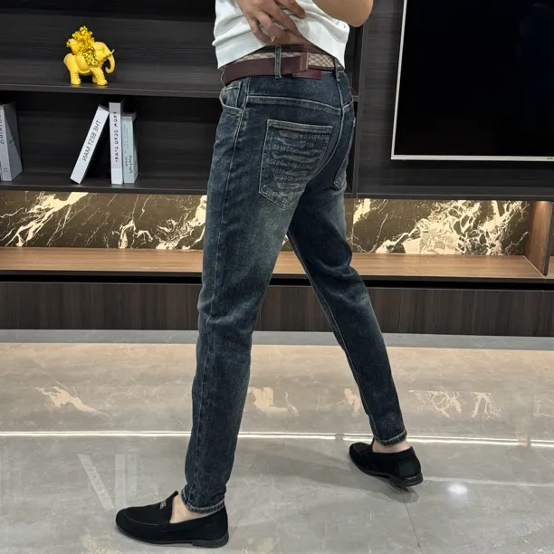 88920-秋季高品质时尚印花男士欧货修身小脚牛仔裤