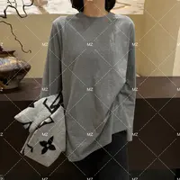 【格子家】老钱风长袖慵懒风圆领后背一条筋T恤B452