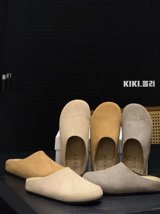 复古row极简风勃肯鞋2025秋新款复古反绒包头懒人牛皮半拖鞋外穿