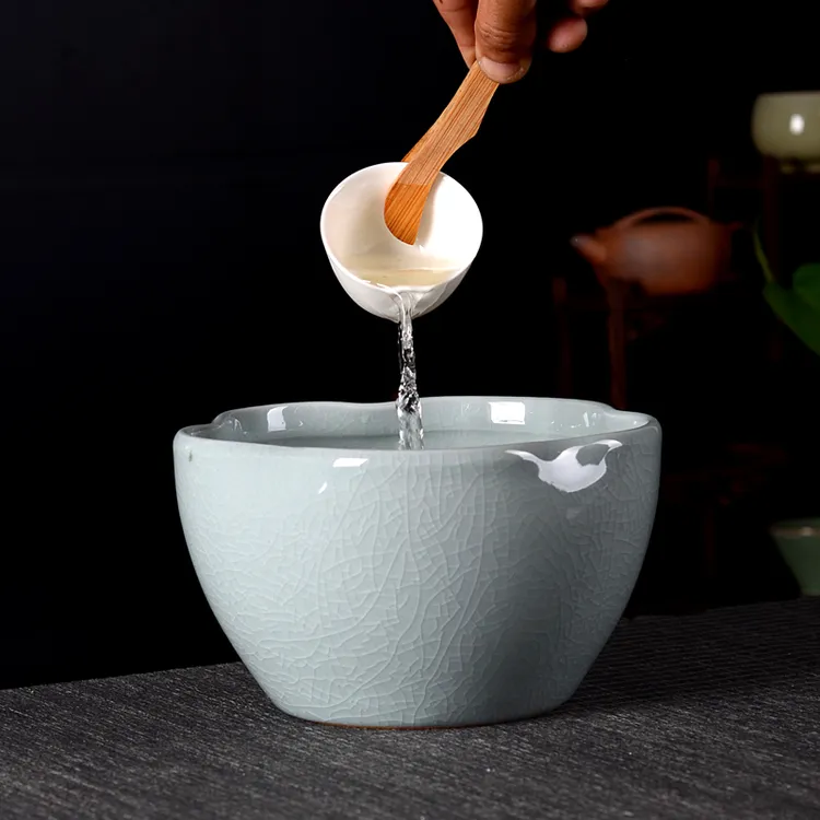 大号茶渣缸茶洗陶瓷建水哥窑水盂茶水废水缸功夫茶具配件洗茶杯盆