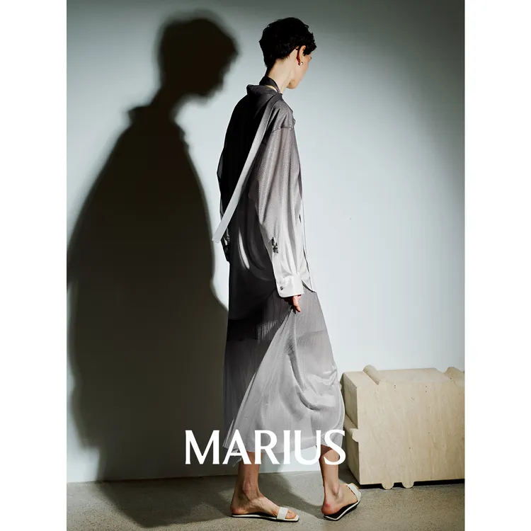 MARIUS"月光纱"定织定染水墨感渐变微透水晶纱度假廓形衬衫半裙