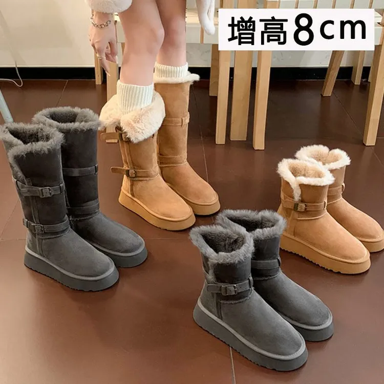 灰色长筒雪地靴女2025新款冬季长靴加绒加厚棉靴防水防滑保暖棉鞋