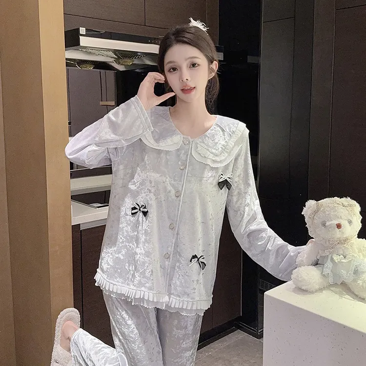 2025年秋冬季新款金丝绒睡衣女士长袖长裤家居服春秋套装