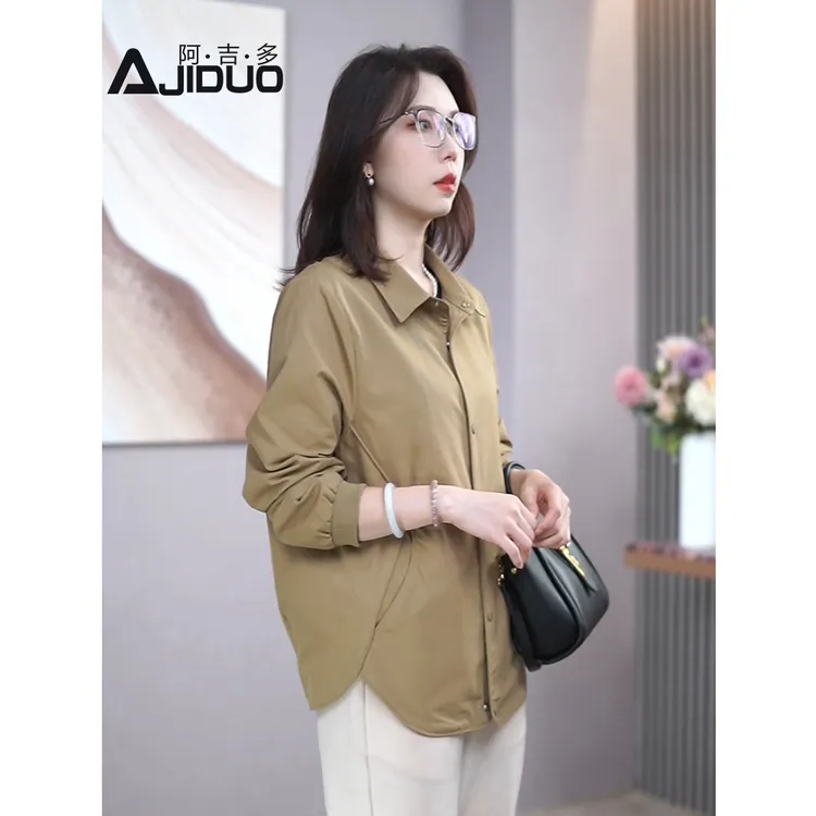 阿吉多A22601休闲百搭短外套女早秋新款洋气减龄外搭复古翻领上衣
