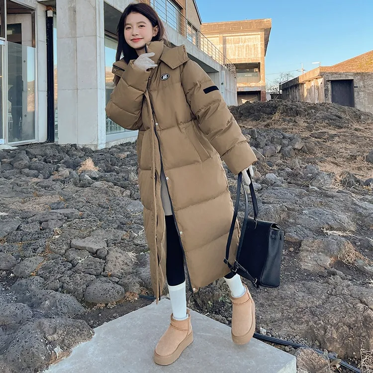 2024韩板新款宽松学院风过膝棉服长款冬季棉袄外套学生加厚棉衣潮