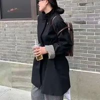 无印心匠K1072 格纹袖口~ 收腰 中长款&风衣女 A29159-1