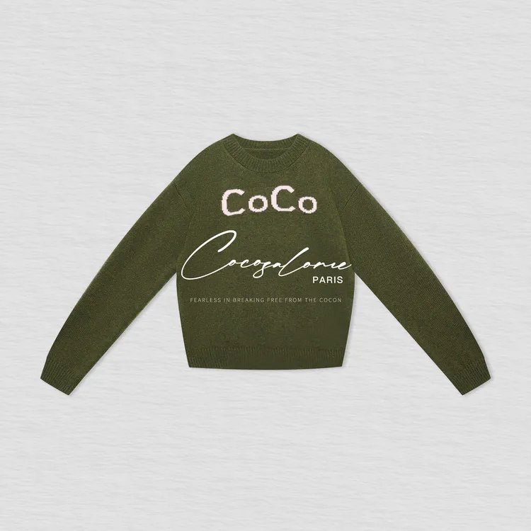 韩彬彬"coco毛衣"440g重磅绵羊毛撞色提花秋冬女款针织毛衣3230-8