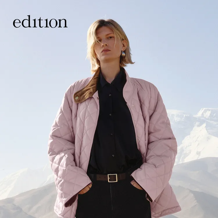edition冬季好羽绒服女PU皮菱格绗缝工装风轻暖鹅绒服#EBC4EINK12