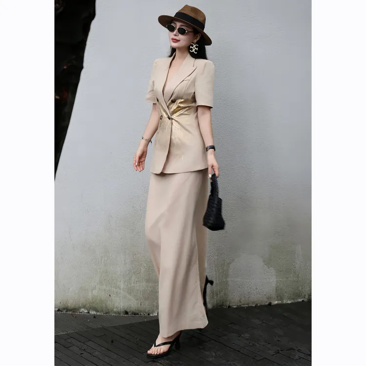 ZEROYK职业套装2025夏季新款小众设计感收腰西服半身裙通勤两件套