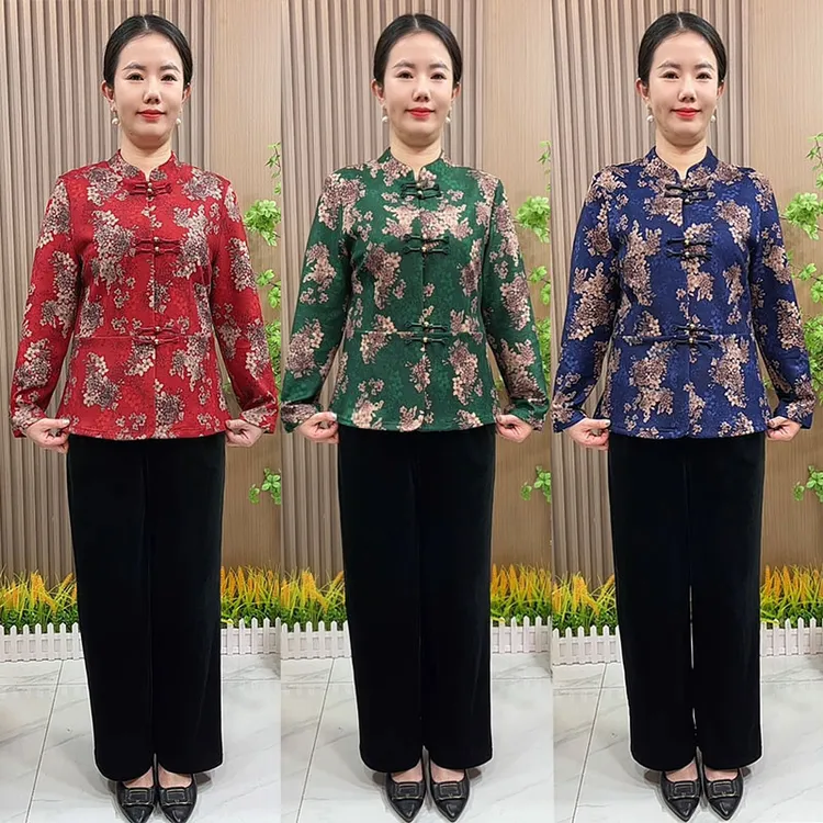 妈妈秋冬盘扣加绒开衫中老年女装冬季加厚保暖复古国潮新年衣服