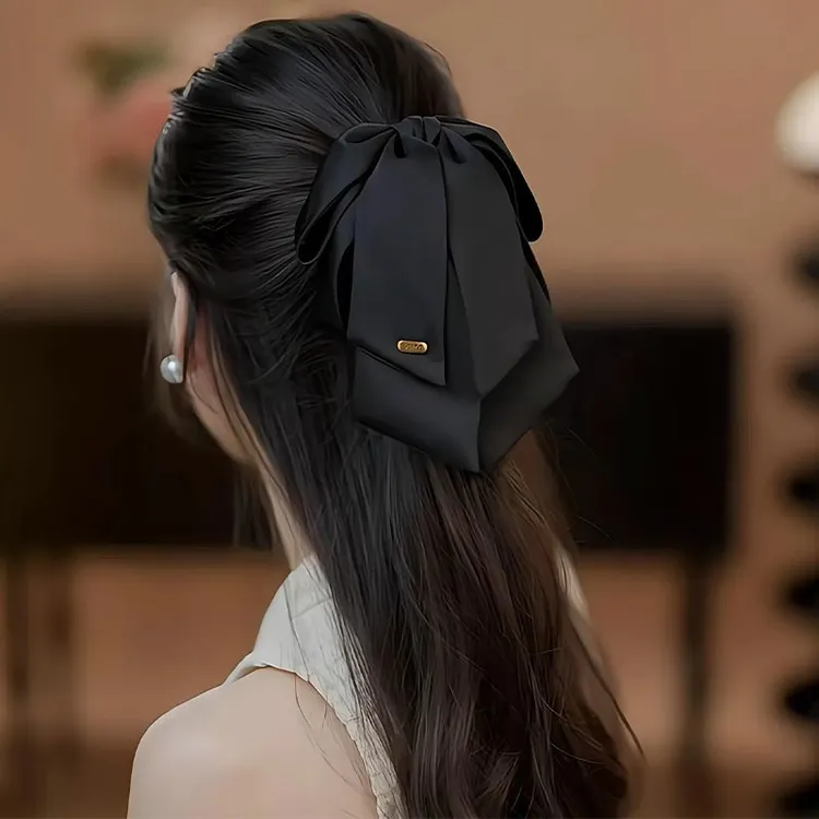 高级感缎面黑色蝴蝶结发夹女2025新款高端半扎发抓夹韩系轻奢发饰