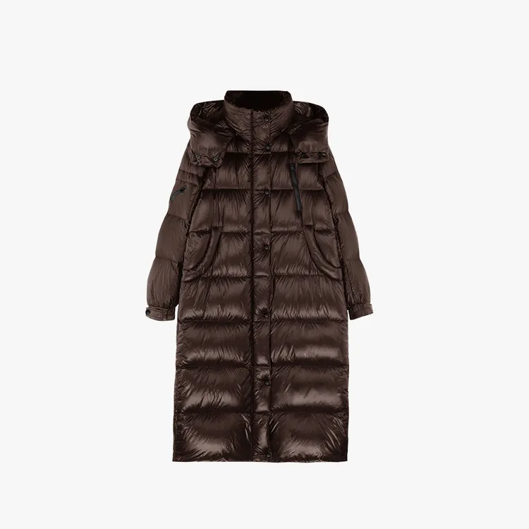 菠萝宝宝yuna【加倍温暖】90白鹅绒红咖色连帽长款高充绒羽绒服YL22