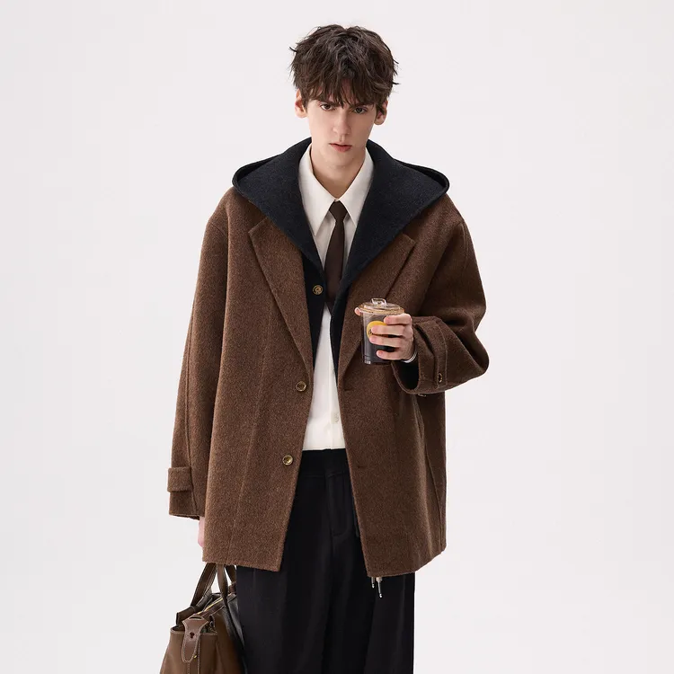 CHICERRO西西里男装手工双面呢假两中长大衣休闲复古宽松羊毛秋冬