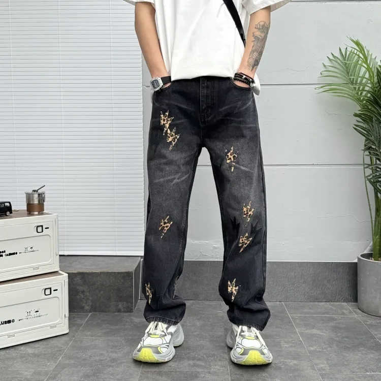 长裤秋季牛仔裤美式复古长裤修身直筒裤2025潮流百搭高街个性刺绣