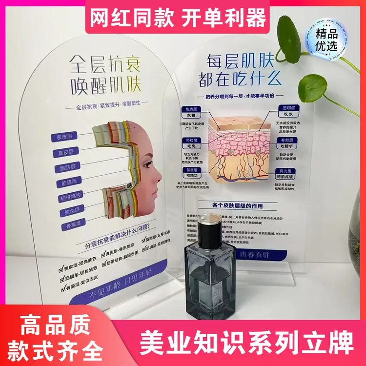 美容院分层肌肤立式亚克力桌面展示牌项目介绍桌牌透明高档摆件
