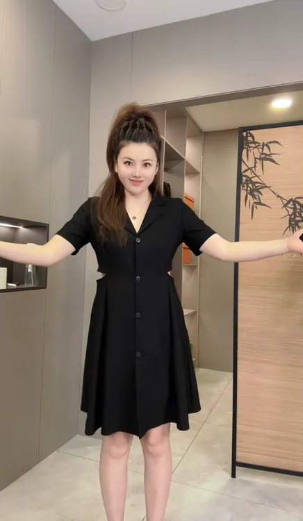 【婷婷】2025夏季新款时尚名媛气质修身显瘦956腰镂空连衣裙