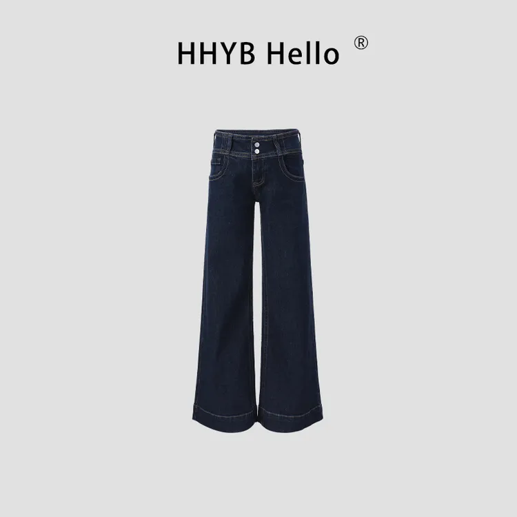 HHYB Hello2025超低腰修身显瘦微弹窄版原牛阔脚牛仔裤Q254313