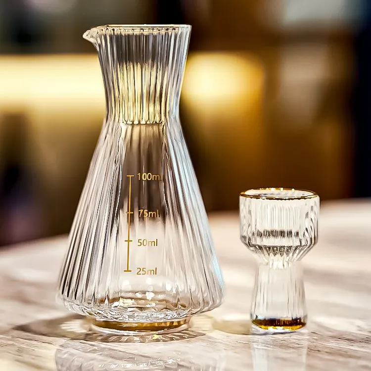 欧式创意无铅玻璃条纹白酒分酒器烈酒杯杯条纹款公道杯家用洋酒