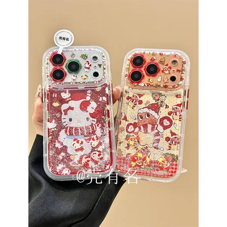 卡通创意花朵镜Kitty星星人流沙适用苹果17手机壳iPhone16/15/14