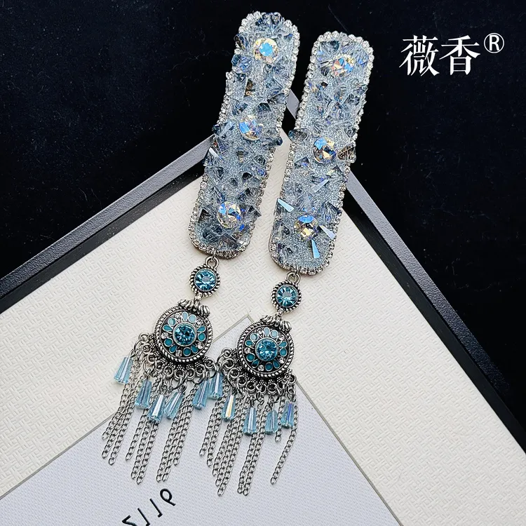 weixiang/薇香408重工流苏原创侧边刘海半扎发后挂旗袍发夹头饰