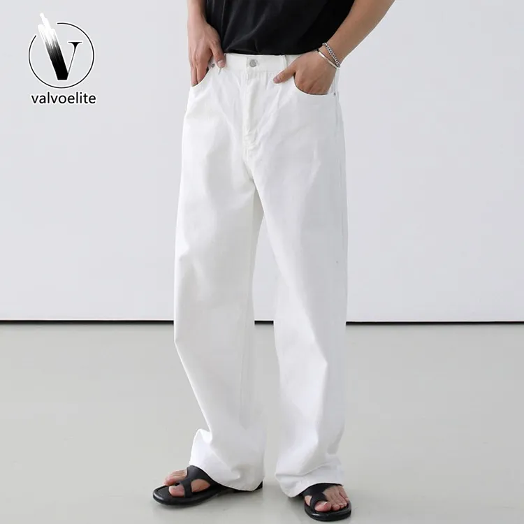 VALVOELITE白色阔腿宽松弯刀牛仔裤男士秋季韩系裤子百搭休闲长裤