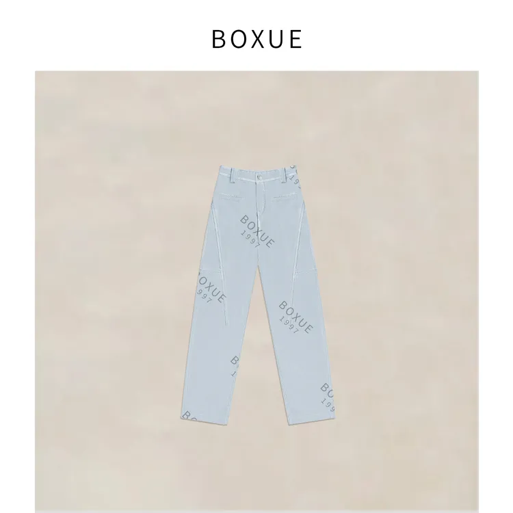 BOXUE “卡布里” 2025春款高级感阔腿工装轻奢牛仔裤 #250304K733