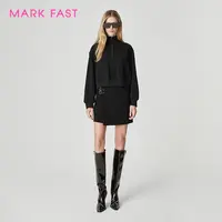 MARKFAST设计师品牌黑色半高领磨毛针织卫衣女M1EGW24340