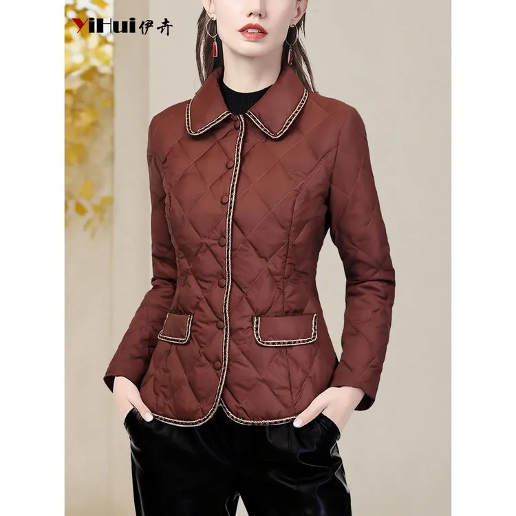 YIHUI伊卉小香风短款轻薄白鸭绒羽绒服女纯色修身短款WJ257618