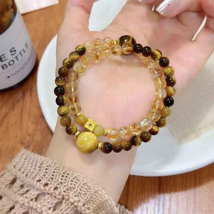 天然水晶手链diy手工原创设计手饰虎眼石黄塔晶手串开运饰品