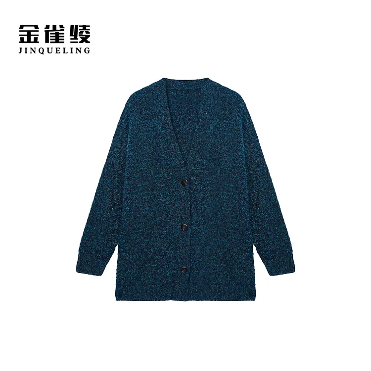 金雀绫【蓝孔雀】设计针织时尚休闲加宽加大开衫毛衣SZAK3THL132